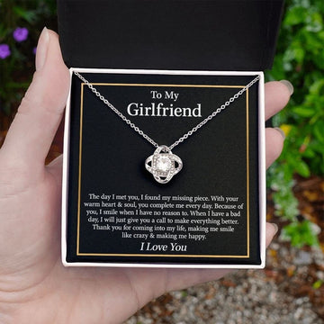 litzzy To My Girlfriend - I Found My Missing Piece - Anniversary, Valentines Day, Birthday Gift For Girlfriend - Litzzy Love Knot Necklace Jewelry 14K White Gold Finish Standard Box 