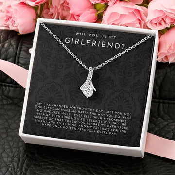litzzy Will You Be My Girlfriend Necklace - Girlfriend Proposal - Will You Be My Girlfriend Idea - Creative Ways To Ask A Girl Out - Ask Out Girlfriend - Litzzy Alluring Beauty Necklace Jewelry 14k White Gold Finish Standard Box 