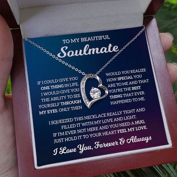 litzzy To My Beautiful Soulmate - You're The Best Thing That Ever Happened To Me - Gift For Wife, Girlfriend, Anniversary Gift, Valentine Gift - Litzzy Forever Love Necklace Jewelry 14k White Gold Finish Luxury Box w/ LED 