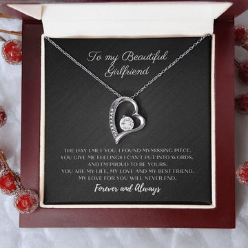 litzzy To My Girlfriend - Litzzy Forever Love Necklace - You're my Missing Piece - 14k Gold  Necklace - Girlfriend Necklace, Girlfriend Anniversary Gift, Birthday Gift For Girlfriend, Romantic Gift From Boyfriend Jewelry 14k White Gold Finish Luxury Box W/LED 