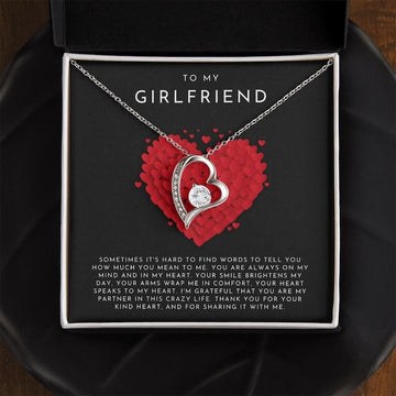 litzzy To My Girlfriend - Heart Necklace, Valentines Day Gift, Girlfriend Gifts, Long Distance Relationship Gifts - Necklace For Girlfriend From Boyfriend - Litzzy Forever Love Necklace Jewelry 14k White Gold Finish Two Tone Box 