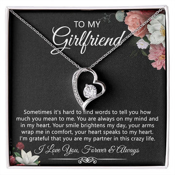 litzzy To My Girlfriend Necklace - Necklace Valentines Day Gift -  Anniversary Gift for Her - Girlfriend Gift From Boyfriend - Litzzy Forever Love Necklace Jewelry 14K White Gold Finish Standard Box 