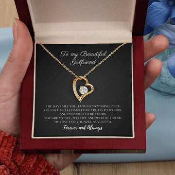 litzzy To My Girlfriend - Litzzy Forever Love Necklace - You're my Missing Piece - 14k Gold  Necklace - Girlfriend Necklace, Girlfriend Anniversary Gift, Birthday Gift For Girlfriend, Romantic Gift From Boyfriend Jewelry 18k Yellow Gold Finish Luxury Box W/LED 
