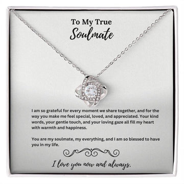 litzzy To My Soulmate - Litzzy Love Knot Necklace - Necklace For Wife Girlfriend Fiancée - Anniversary Present Heart Pendant Birthday Sentimental Valentine's Day Gift For Her Love Jewelry 14K White Gold Finish Standard Box 