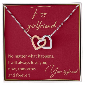 litzzy To My Girlfriend - Valentines Day, One Year Dating Gift, 1st Anniversary Gift - I Love My Girlfriend, Girlfriend Necklace - Litzzy Interlocking Hearts Necklace Jewelry Polished Stainless Steel & Rose Gold Finish Standard Box 