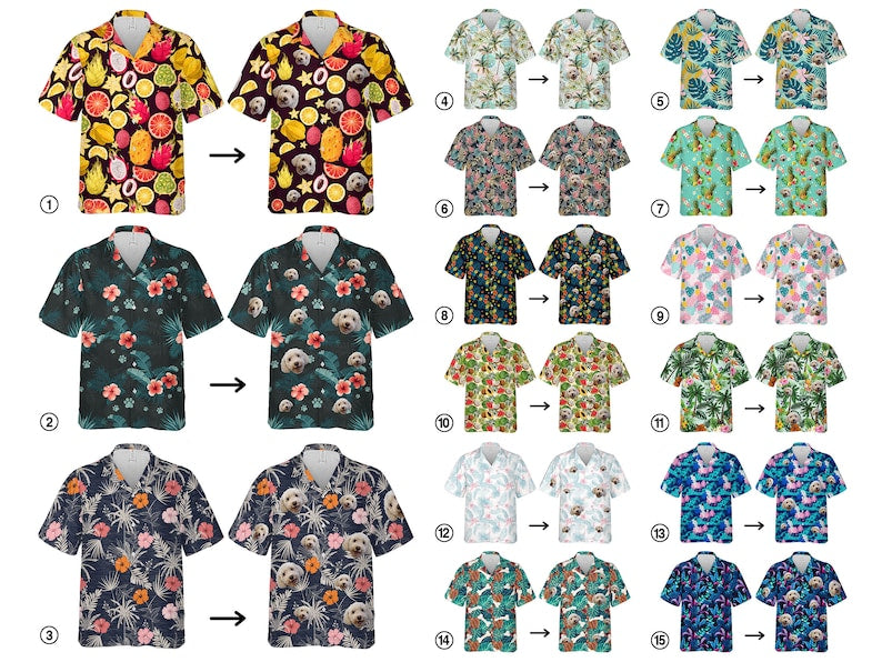 litzzy Custom Photo Hawaii Tropical Shirt With Face, Casual Button-Down Hawaii Shirt, Personalized Name Shirt For Human And Pet, Summer Party Shirt Hawaii Shirt   