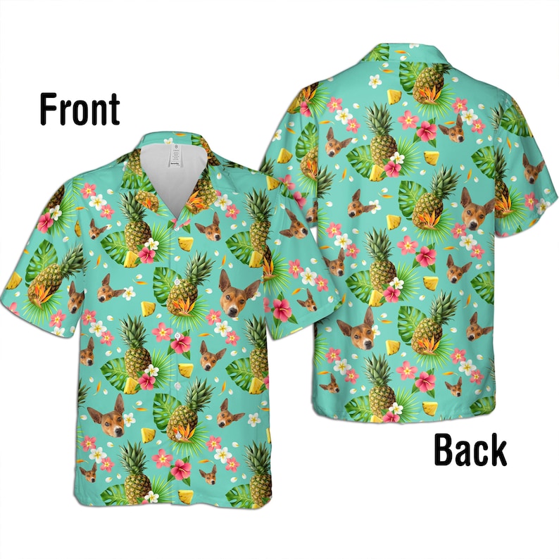 litzzy Custom Photo Hawaii Tropical Shirt With Face, Casual Button-Down Hawaii Shirt, Personalized Name Shirt For Human And Pet, Summer Party Shirt Hawaii Shirt   