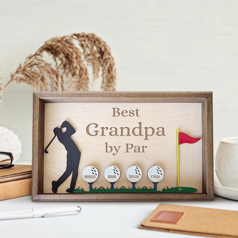 litzzy Personalized Plaque for Grandpa, Personalized Wooden Golf Sign, Custom Frame Father, Gift For Father, Best Papa by Par Sign, Father Day Gift    