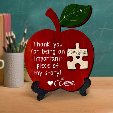 litzzy Personalized Teacher Gift, Teacher Appreciation Gifts, Apple Puzzle Piece Sign, End of Year Gifts Personalized, Gift Ideas Daycare Preschool Custom Wooden Sign   