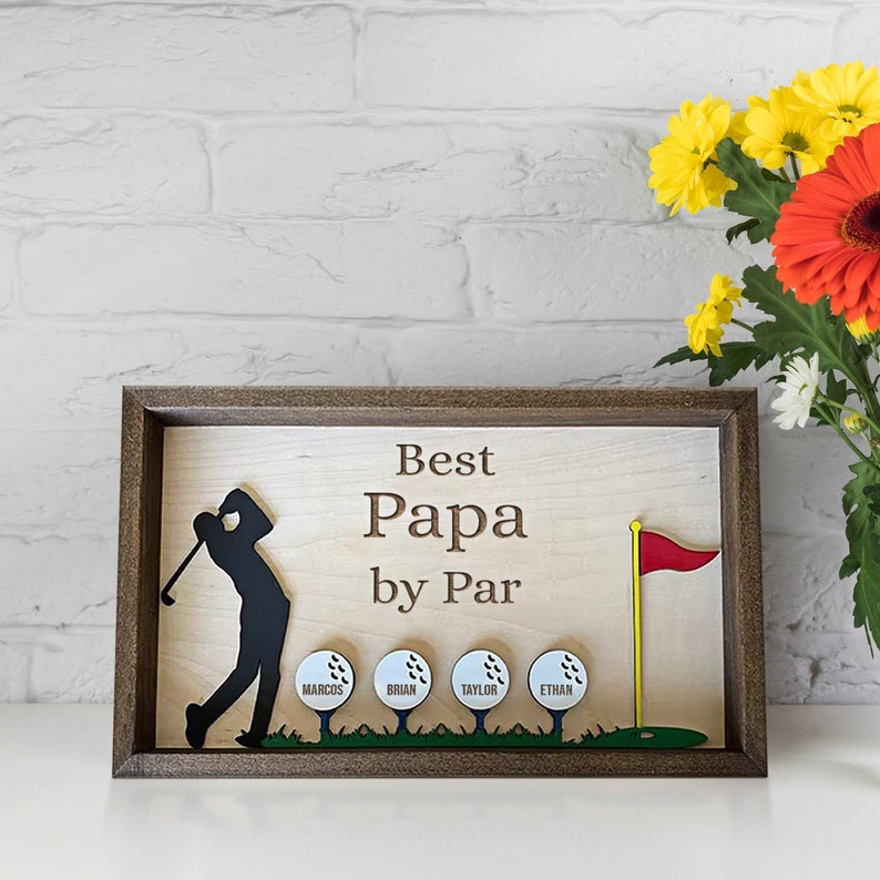 litzzy Personalized Plaque for Grandpa, Personalized Wooden Golf Sign, Custom Frame Father, Gift For Father, Best Papa by Par Sign, Father Day Gift    