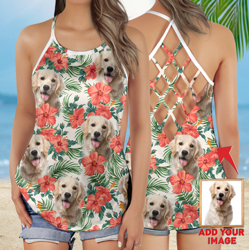 litzzy Custom Summer Red Flower Leave Criss Cross Open Back Tank Top Open Back Tank Top   