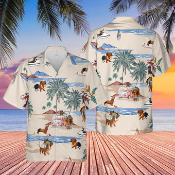 litzzy Dachshund Beach Summer Hawaiian Shirt, Dachshund Button Shirt, Dachshund Beach Shirt - Aloha shirt Hawaiian Hawaii Shirt For Summer Hawaii Shirt   