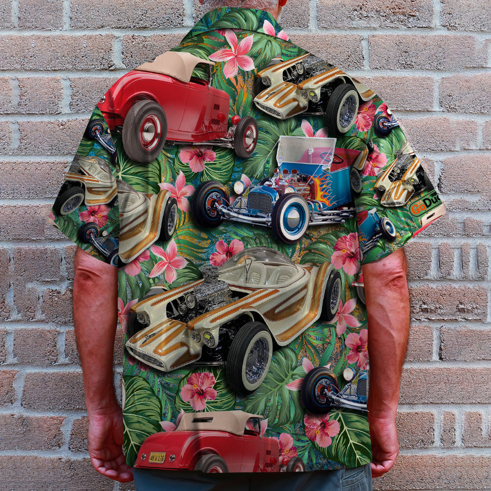 litzzy Hot Rod Custom Car Photos with Tropical Pattern, Personalized Hawaiian Shirt, Gifts for Hot Rod Lovers Hawaiian Shirt For Men, Woman, Litzzy Aloha Shirt Hawaiian Shirt   
