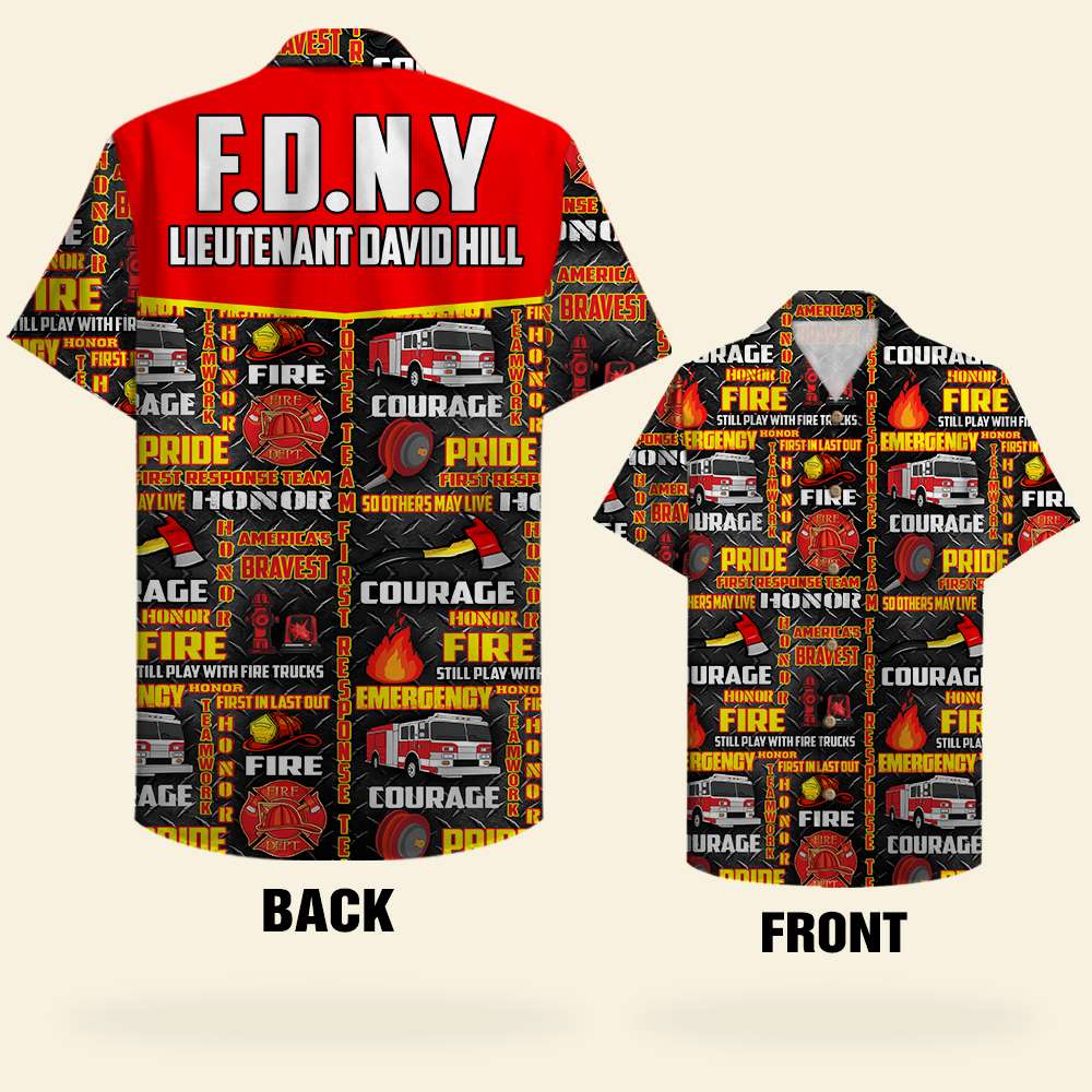 litzzy Personalized Firefighter Hawaiian Shirt - Still Play With Fire Trucks - Red Fire Pattern Hawaiian Shirt For Men, Woman, Litzzy Aloha Shirt Hawaiian Shirt   