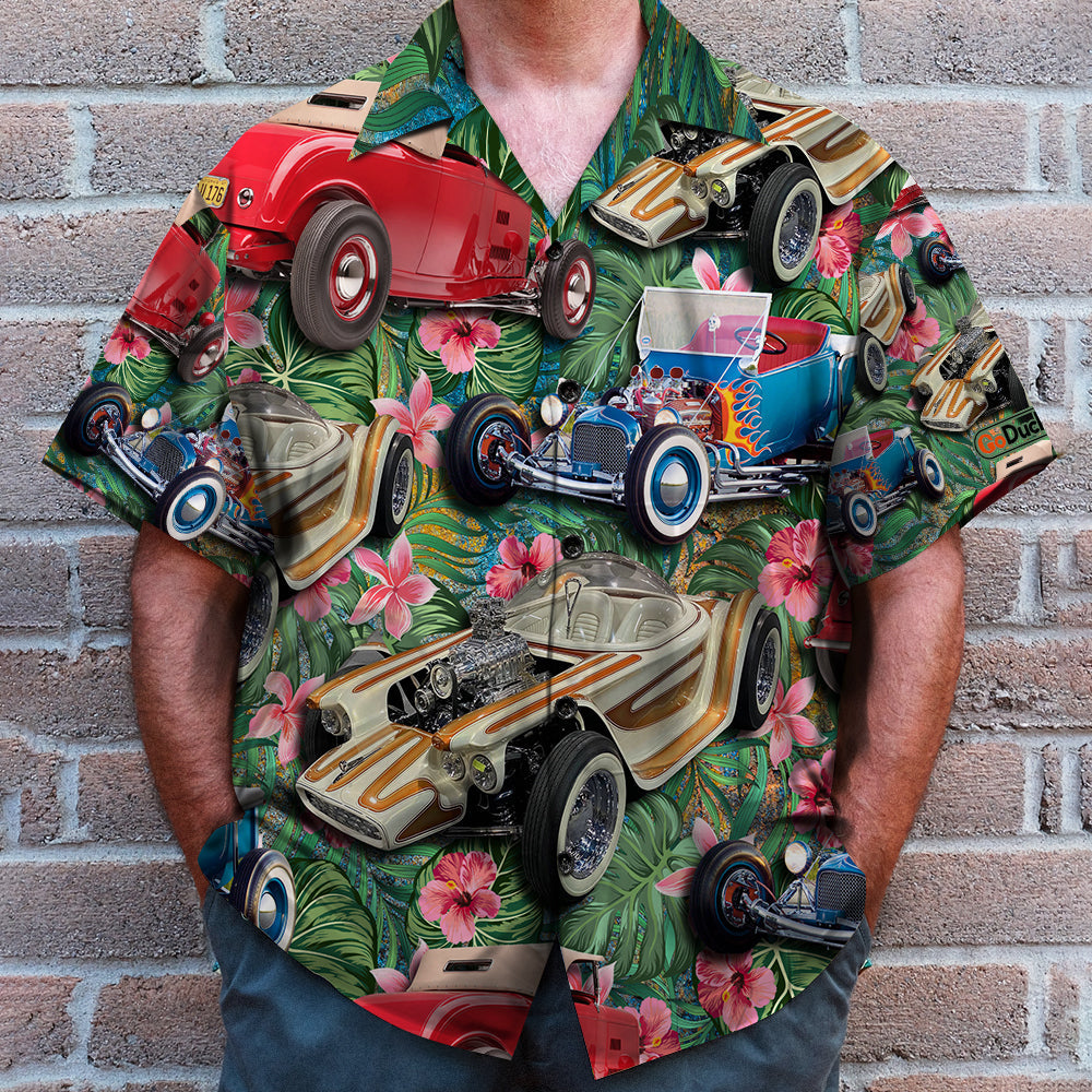 litzzy Hot Rod Custom Car Photos with Tropical Pattern, Personalized Hawaiian Shirt, Gifts for Hot Rod Lovers Hawaiian Shirt For Men, Woman, Litzzy Aloha Shirt Hawaiian Shirt   