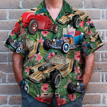 litzzy Hot Rod Custom Car Photos with Tropical Pattern, Personalized Hawaiian Shirt, Gifts for Hot Rod Lovers Hawaiian Shirt For Men, Woman, Litzzy Aloha Shirt Hawaiian Shirt   
