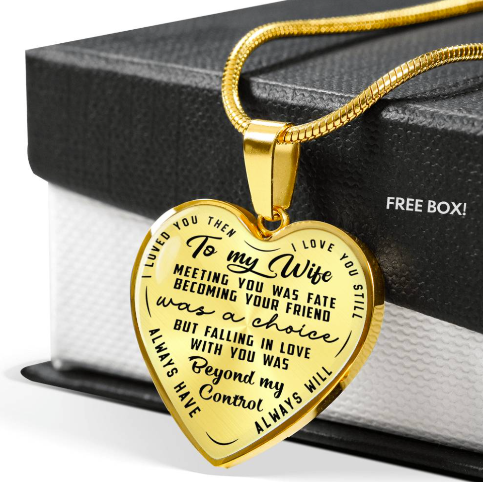litzzy To My Wife - Meeting You Was Fate - Heart Luxury Necklace - Necklace Gift For Her, Wife, Girlfriend, Anniversary, Wedding, Valentine, Birthday with Message Card Jewelry Luxury Necklace (Gold) No 