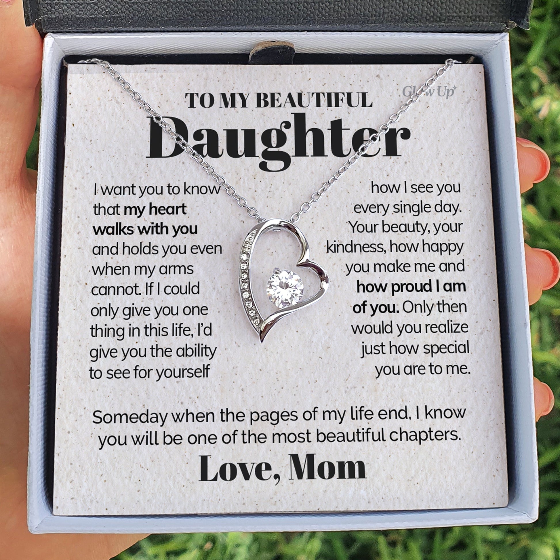 litzzy To my Beautiful Daughter - I'm proud of you - Forever love necklace Jewelry 14k White Gold Finish Two-Toned Box 