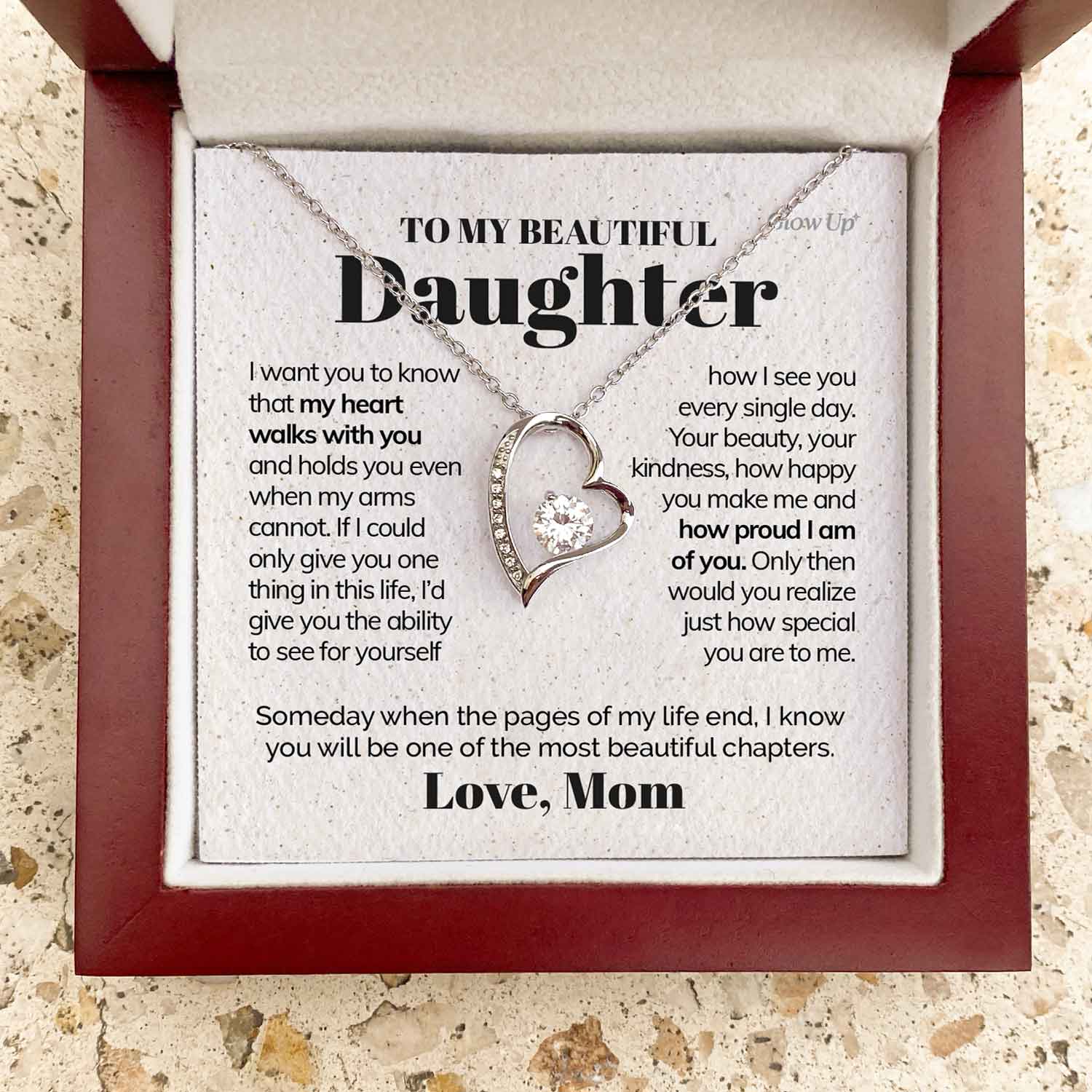 litzzy To my Beautiful Daughter - I'm proud of you - Forever love necklace Jewelry 14k White Gold Finish Style Luxury Box 