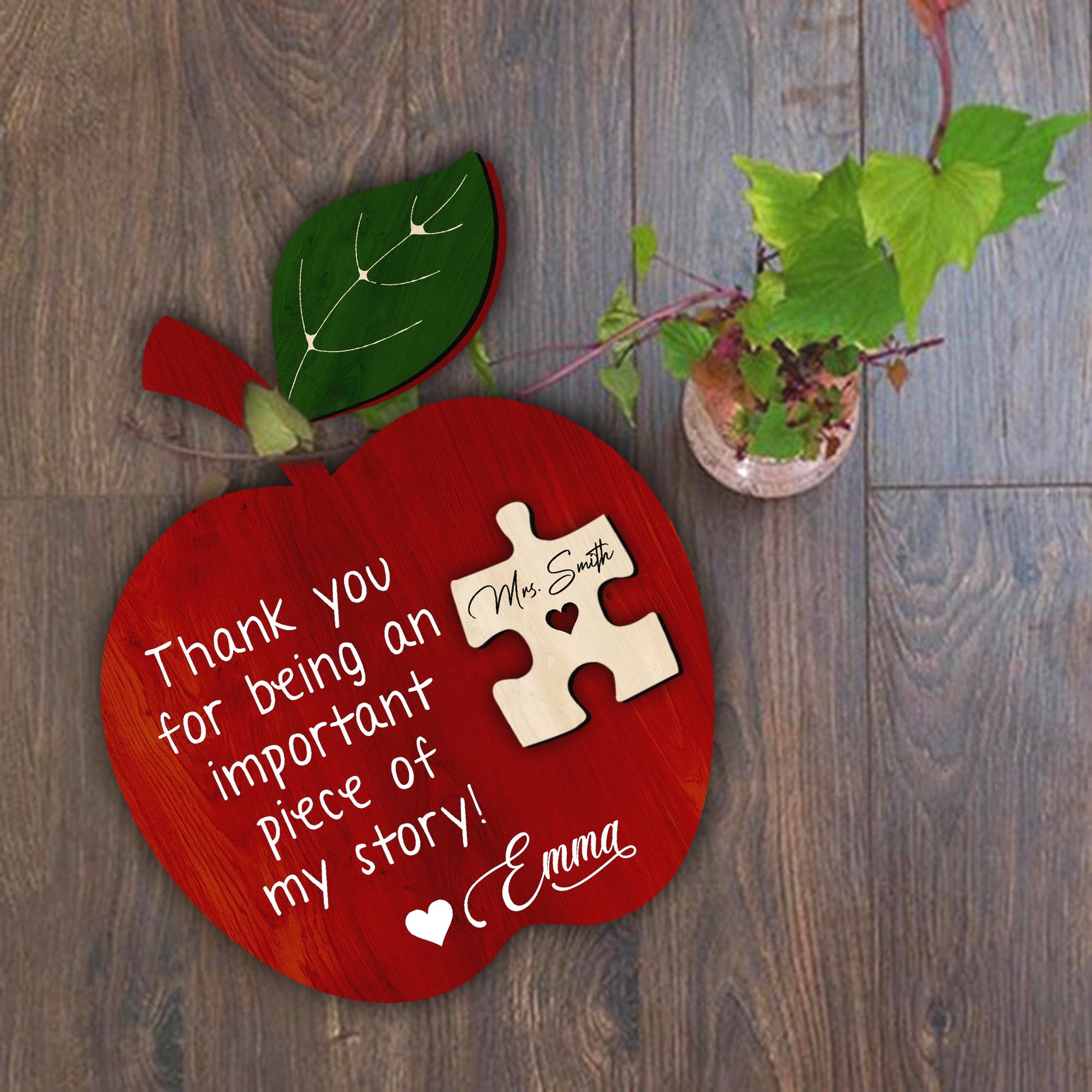 litzzy Personalized Teacher Gift, Teacher Appreciation Gifts, Apple Puzzle Piece Sign, End of Year Gifts Personalized, Gift Ideas Daycare Preschool Custom Wooden Sign   