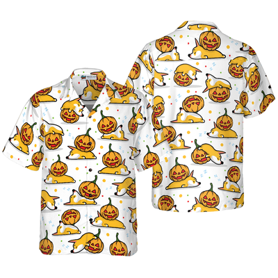 litzzy Corgi Hawaiian Shirt, Halloween, Sleeping Corgi, Pumpkin Aloha Shirt For Men, Women - Perfect Gift For Corgi Lovers, dog hawaiian shirt Hawaii Shirt   