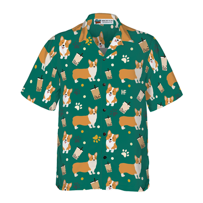 litzzy Corgi Hawaiian Shirt, Corgi And Boba Tea Aloha Shirt For Men, Women - Perfect Gift For Corgi Lovers, dog hawaiian shirt Hawaii Shirt   