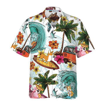 litzzy Corgi Hawaiian Shirt, Corgi On The Beach, Palm Tree Aloha Shirt For Men, Women - Perfect Gift For Corgi Lovers, dog hawaiian shirt Hawaii Shirt   