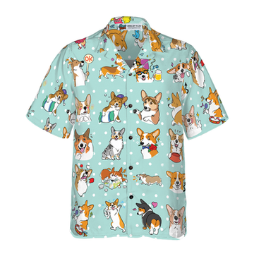 litzzy Cartoon Welsh Corgi Hawaiian Shirt, Corgi Aloha Shirt For Men, Women - Perfect Gift For Corgi Lovers, dog hawaiian shirt Hawaii Shirt   