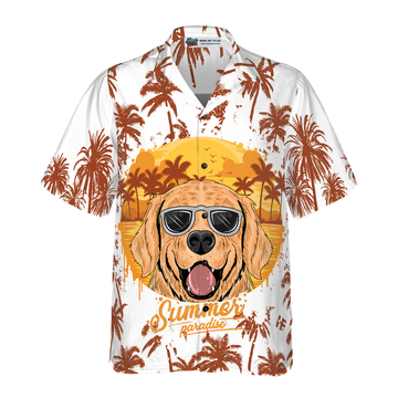 litzzy Golden Retriever Hawaiian Shirt, Golden Retriever Summer Pradise, Tropical Palm Tree Aloha Shirt For Men, Women - Perfect Gift For Golden Retriever Lover, dog hawaiian shirt Hawaii Shirt   