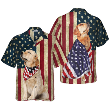 litzzy Golden Retriever Hawaiian Shirt, American Flag Aloha Shirt For Men, Women - Perfect Gift For Golden Retriever Lover, dog hawaiian shirt Hawaii Shirt   
