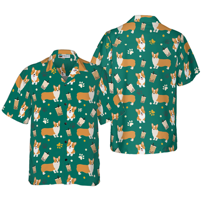 litzzy Corgi Hawaiian Shirt, Corgi And Boba Tea Aloha Shirt For Men, Women - Perfect Gift For Corgi Lovers, dog hawaiian shirt Hawaii Shirt   