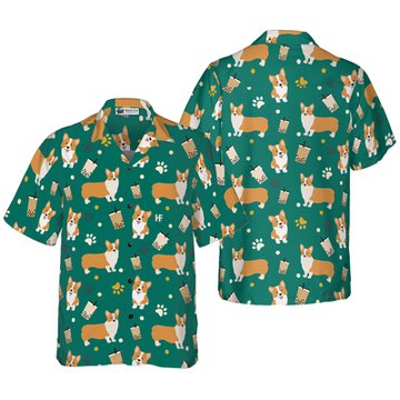 litzzy Corgi Hawaiian Shirt, Corgi And Boba Tea Aloha Shirt For Men, Women - Perfect Gift For Corgi Lovers, dog hawaiian shirt Hawaii Shirt   