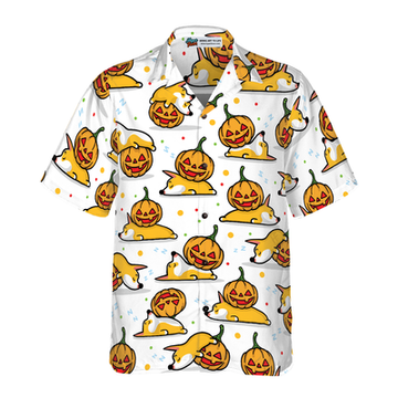 litzzy Corgi Hawaiian Shirt, Halloween, Sleeping Corgi, Pumpkin Aloha Shirt For Men, Women - Perfect Gift For Corgi Lovers, dog hawaiian shirt Hawaii Shirt   