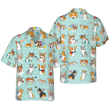litzzy Cartoon Welsh Corgi Hawaiian Shirt, Corgi Aloha Shirt For Men, Women - Perfect Gift For Corgi Lovers, dog hawaiian shirt Hawaii Shirt   