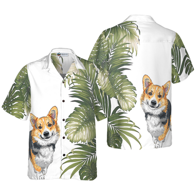 litzzy Corgi Monstera Leaves Hawaiian Shirt, Tropical Summer Corgi Aloha Shirt For Men, Women - Perfect Gift For Corgi Lovers, dog hawaiian shirt Hawaii Shirt   