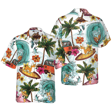 litzzy Corgi Hawaiian Shirt, Corgi On The Beach, Palm Tree Aloha Shirt For Men, Women - Perfect Gift For Corgi Lovers, dog hawaiian shirt Hawaii Shirt   