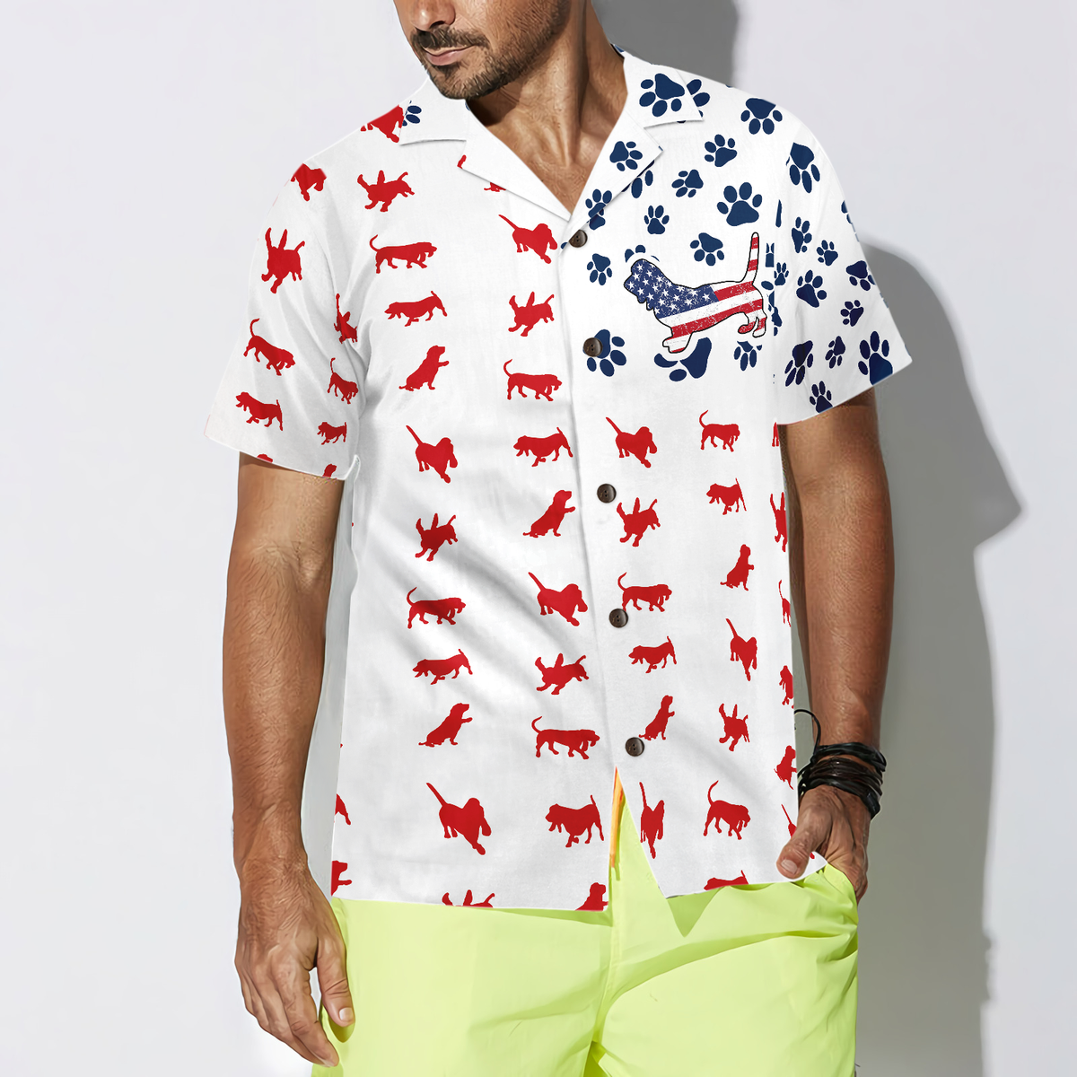litzzy Basset Hound Hawaiian Shirt, Basset Hound American Flag Aloha Shirt For Men, Women - Perfect Gift For Basset Hound Lover, dog hawaiian shirt Hawaii Shirt   