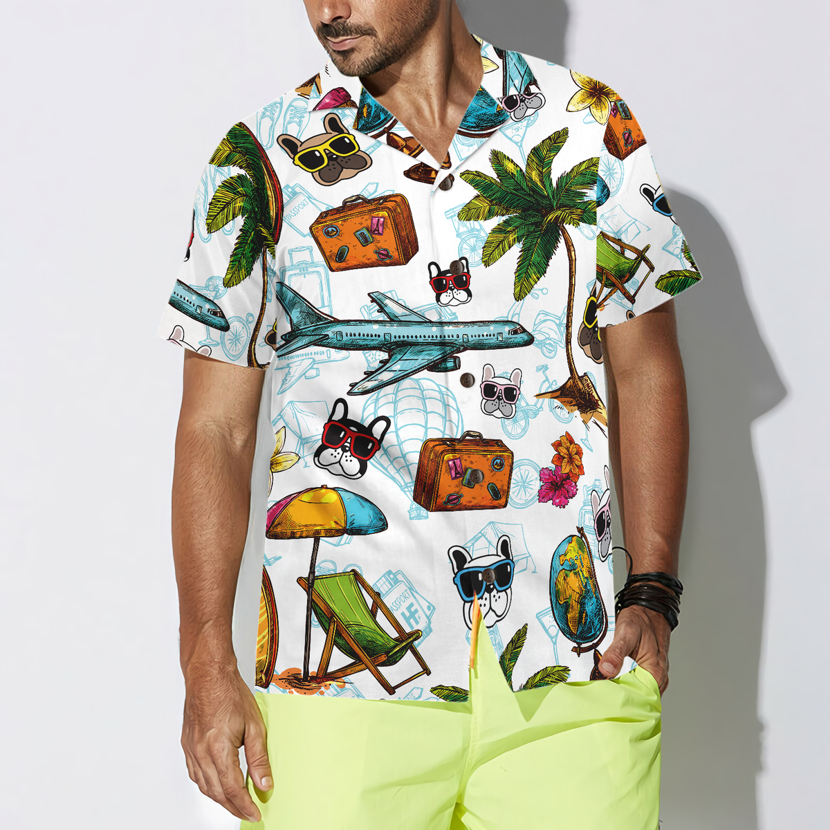 litzzy Bulldog Hawaiian Shirt, French Bulldog Sunglasses Aloha Shirt For Men, Women - Perfect Gift For Bulldog Lover, dog hawaiian shirt Hawaii Shirt   