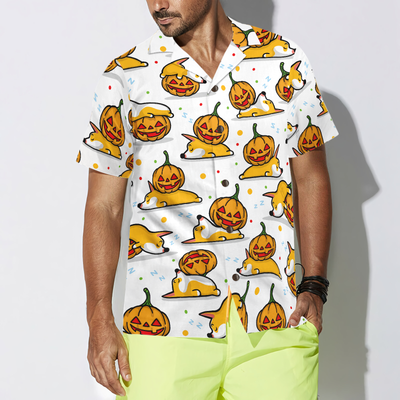 litzzy Corgi Hawaiian Shirt, Halloween, Sleeping Corgi, Pumpkin Aloha Shirt For Men, Women - Perfect Gift For Corgi Lovers, dog hawaiian shirt Hawaii Shirt   