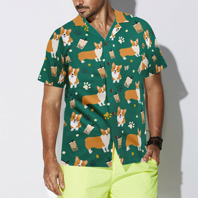 litzzy Corgi Hawaiian Shirt, Corgi And Boba Tea Aloha Shirt For Men, Women - Perfect Gift For Corgi Lovers, dog hawaiian shirt Hawaii Shirt   