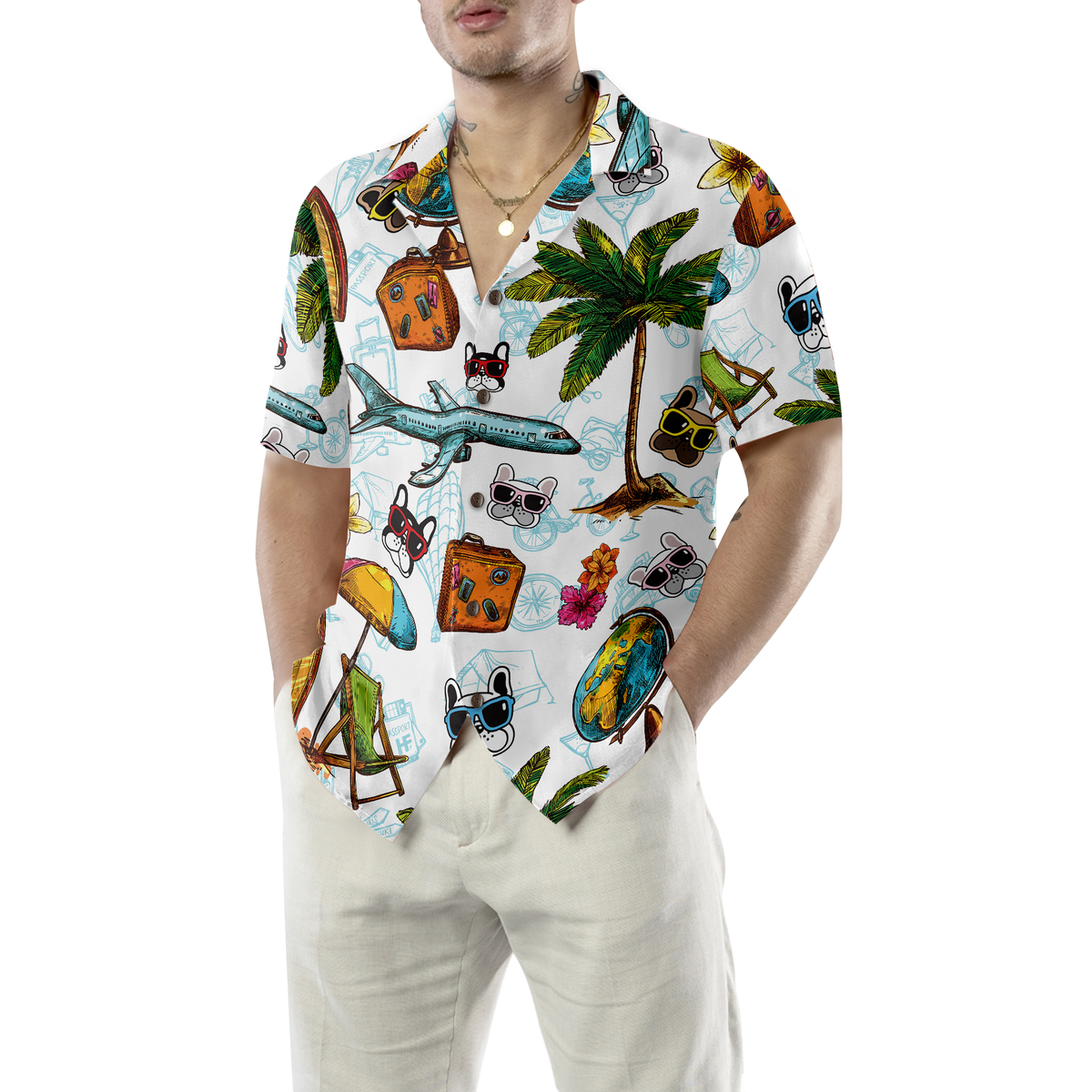 litzzy Bulldog Hawaiian Shirt, French Bulldog Sunglasses Aloha Shirt For Men, Women - Perfect Gift For Bulldog Lover, dog hawaiian shirt Hawaii Shirt   