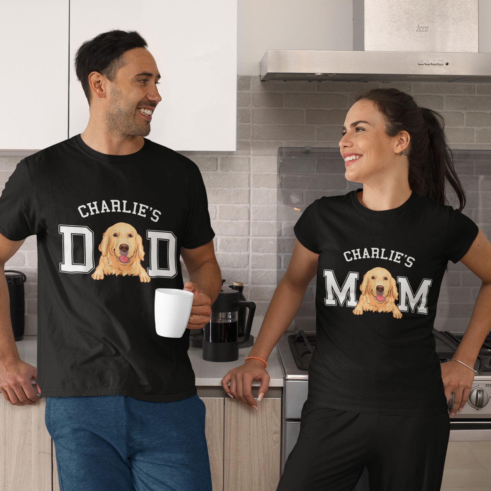 litzzy Dog Dad/Mom Basic - Personalized Custom Unisex T-shirt, Pet Portraits Tshirt, Dog Portraits Tshirt T-shirt   