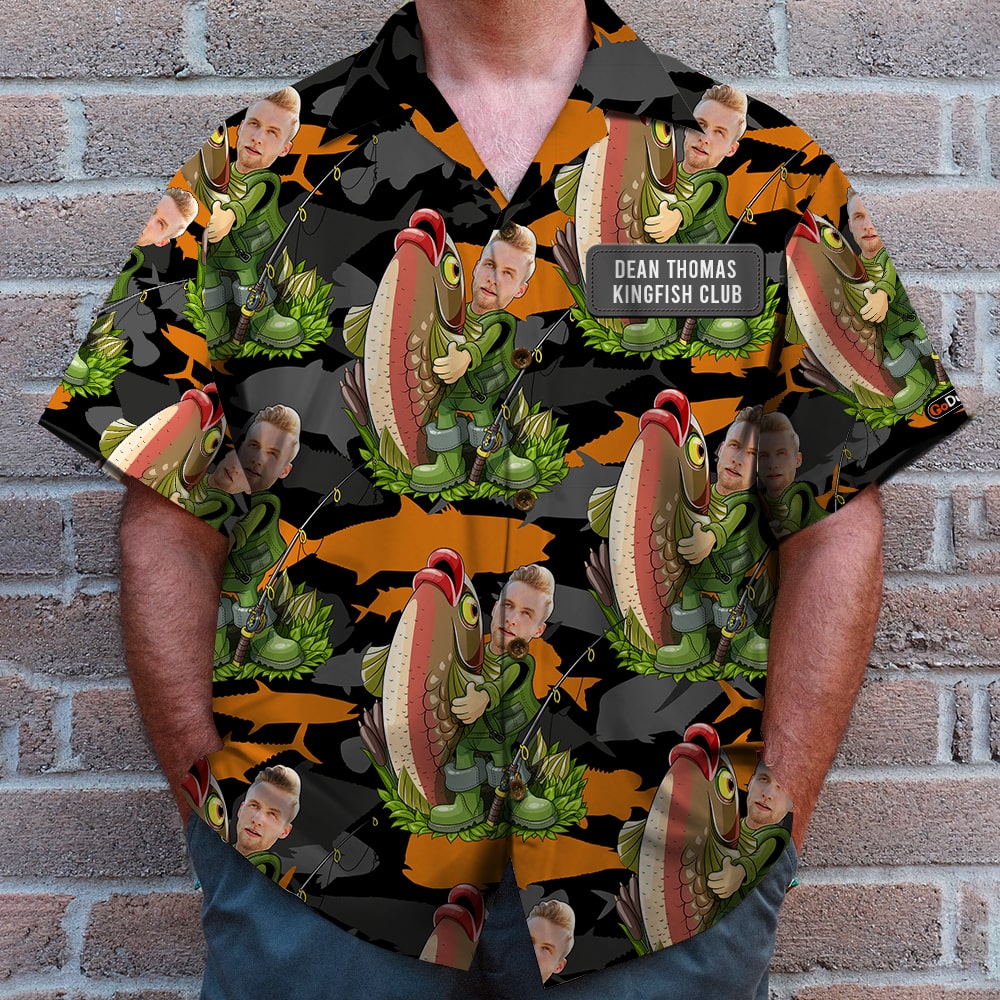 litzzy Fishing Custom Face Photos Seamless Pattern, Personalized Hawaiian Shirt and Men Beach Shorts, Gifts for Fishing Lovers Hawaiian Shirt For Men, Woman, Litzzy Aloha Shirt Hawaiian Shirt   