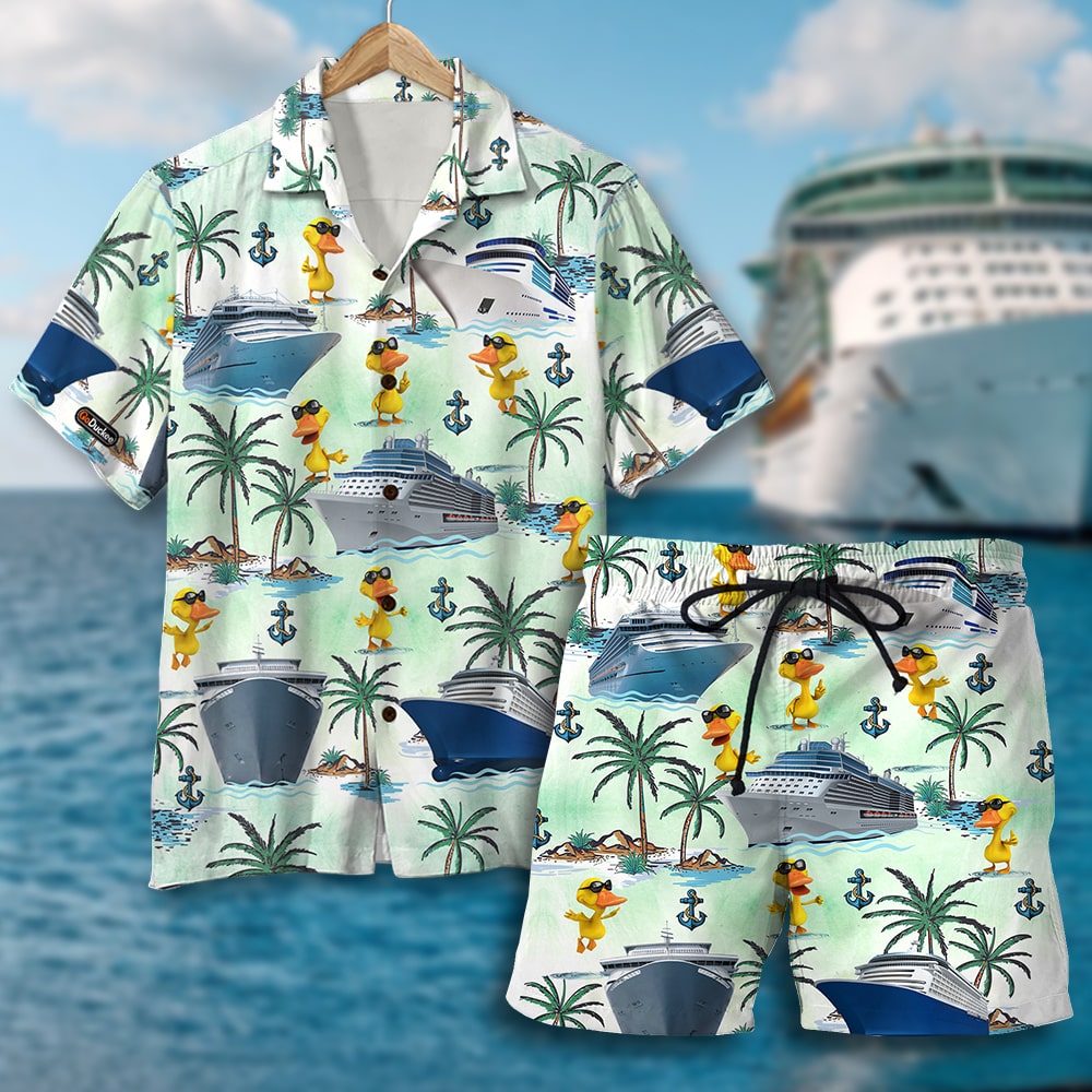 litzzy Cruising Duck Hawaiian Shirt & Men Beach Shorts - Palm Tree Pattern Hawaiian Shirt For Men, Woman, Litzzy Aloha Shirt Hawaiian Shirt   