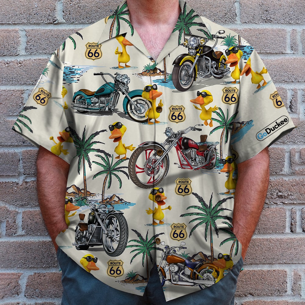 litzzy Biker Duck Hawaiian Shirt - Duck & Classic Motorcycles Pattern Hawaiian Shirt For Men, Woman, Litzzy Aloha Shirt Hawaii Shirt   