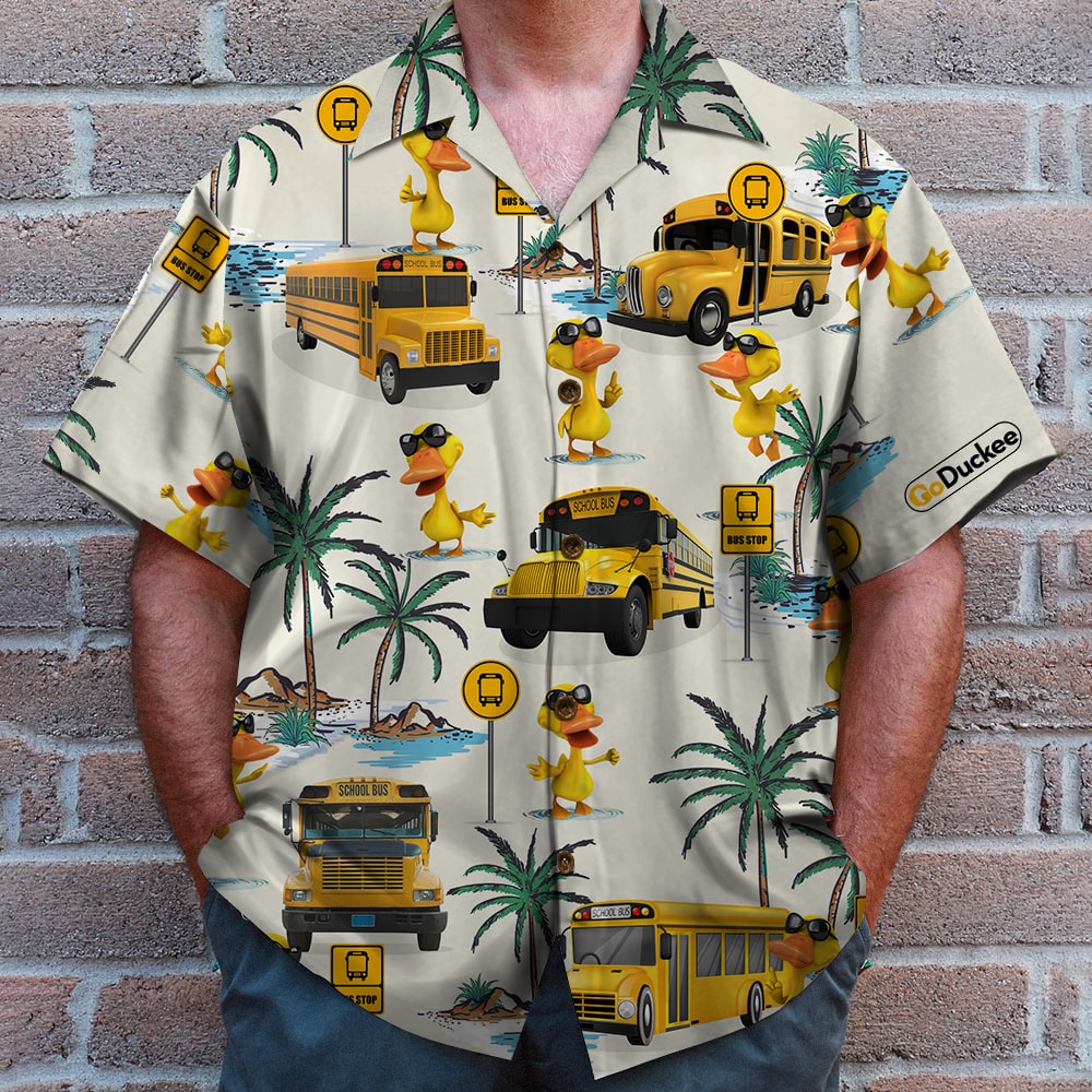 litzzy School Bus Drive Duck Hawaiian Shirt - Bus & Duck Pattern Hawaiian Shirt For Men, Woman, Litzzy Aloha Shirt Hawaiian Shirt   