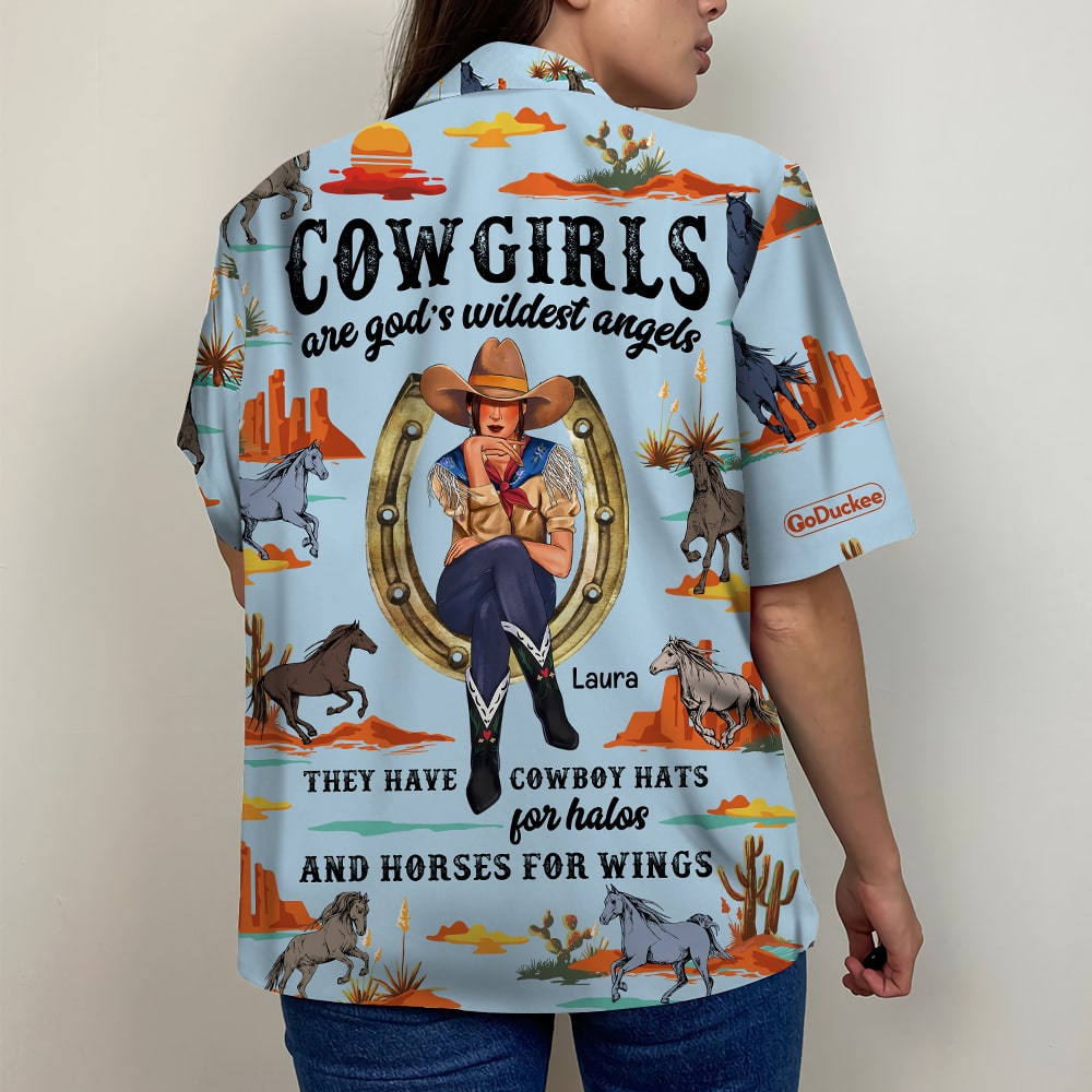 litzzy Personalized Cowgirl Hawaiian Shirt - Horse Pattern - Cowgirls Are God's Wildest Angels Hawaiian Shirt For Men, Woman, Litzzy Aloha Shirt Hawaiian Shirt   