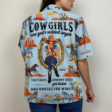 litzzy Personalized Cowgirl Hawaiian Shirt - Horse Pattern - Cowgirls Are God's Wildest Angels Hawaiian Shirt For Men, Woman, Litzzy Aloha Shirt Hawaiian Shirt   
