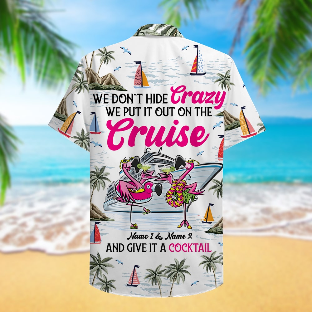 litzzy Personalized Cruising Flamingo Couple Hawaiian Shirt - We don't hide crazy Hawaiian Shirt For Men, Woman, Litzzy Aloha Shirt Hawaiian Shirt   