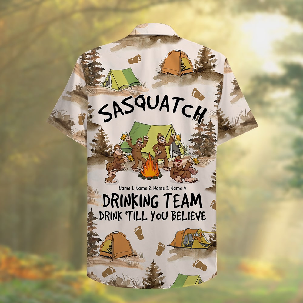 litzzy Personalized Camping Bigfoot Hawaiian Shirt - Sasquatch Drinking Team, Drink Till You Believe Hawaiian Shirt For Men, Woman, Litzzy Aloha Shirt Hawaiian Shirt   